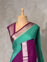 Blue and Purple Crepe silk saree- PBRSB4C