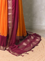 Yellow and maroon Crepe silk saree- PBRSB4E