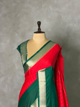 Red and Green Crepe silk saree- PBRSB4F