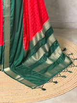 Red and Green Crepe silk saree- PBRSB4F