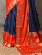 Blue and orange Crepe silk saree- PBRSB4H