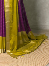 Purple and Olive green Crepe silk saree- PBRSB4J
