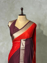 Orange and Brown Crepe silk saree- PBRSB4L