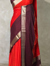 Orange and Brown Crepe silk saree- PBRSB4L
