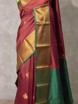 Brown and Green semi kanchipuram soft silk saree - PSSN216
