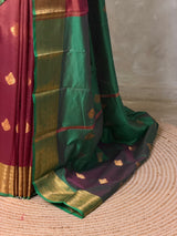 Brown and Green semi kanchipuram soft silk saree - PSSN216