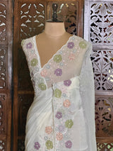 White crush georgette Designer saree- PBRCK5