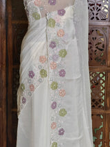 White crush georgette Designer saree- PBRCK5