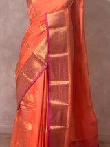 Peach And magenta semi kanchipuram soft silk saree - PSSN217