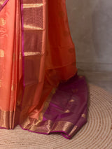 Peach And magenta semi kanchipuram soft silk saree - PSSN217