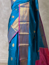 Teal blue and Magenta semi kanchipuram soft silk saree - PSSN220