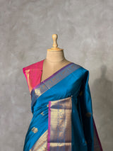 Teal blue and Magenta semi kanchipuram soft silk saree - PSSN220