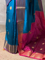 Teal blue and Magenta semi kanchipuram soft silk saree - PSSN220