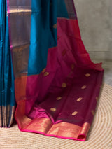 Teal blue and Magenta semi kanchipuram soft silk saree - PSSN220