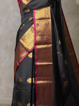 Black and Magenta semi kanchipuram soft silk saree - PSSN221