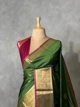 Olive Green and Magenta semi kanchipuram soft silk saree - PSSN219