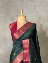 Dark green and Magenta semi kanchipuram soft silk saree - PSSN222