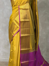 Olive Green and Magenta semi kanchipuram soft silk saree - PSSN224