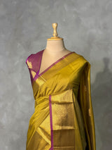 Olive Green and Magenta semi kanchipuram soft silk saree - PSSN224