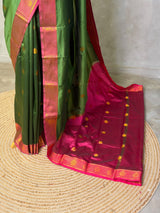 Green and Magenta semi kanchipuram soft silk saree - PSSN230