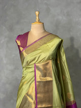 Pastal Green and Magenta semi kanchipuram soft silk saree - PSSN231