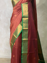 Brown and Green semi kanchipuram soft silk saree - PSSN226