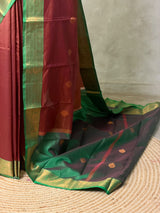 Brown and Green semi kanchipuram soft silk saree - PSSN226