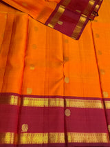 Mustard yellow and maroon Pure Vintage Kanchipuram Silk saree - PPURE206