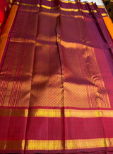 Mustard yellow and maroon Pure Vintage Kanchipuram Silk saree - PPURE206