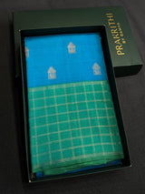 Blue and Aqua Green Pure Vintage Kanchipuram Silk saree - PPURE207