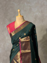 Sandal and Magenta semi kanchipuram soft silk saree - PSSN228