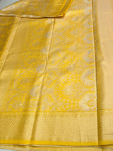 Pastal yellow Soft satin brocade Silk Saree - PBRMJ9F
