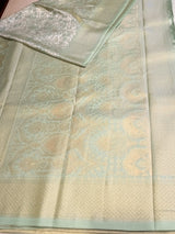 Pastal green Soft satin brocade Silk Saree - PBRMJ9E