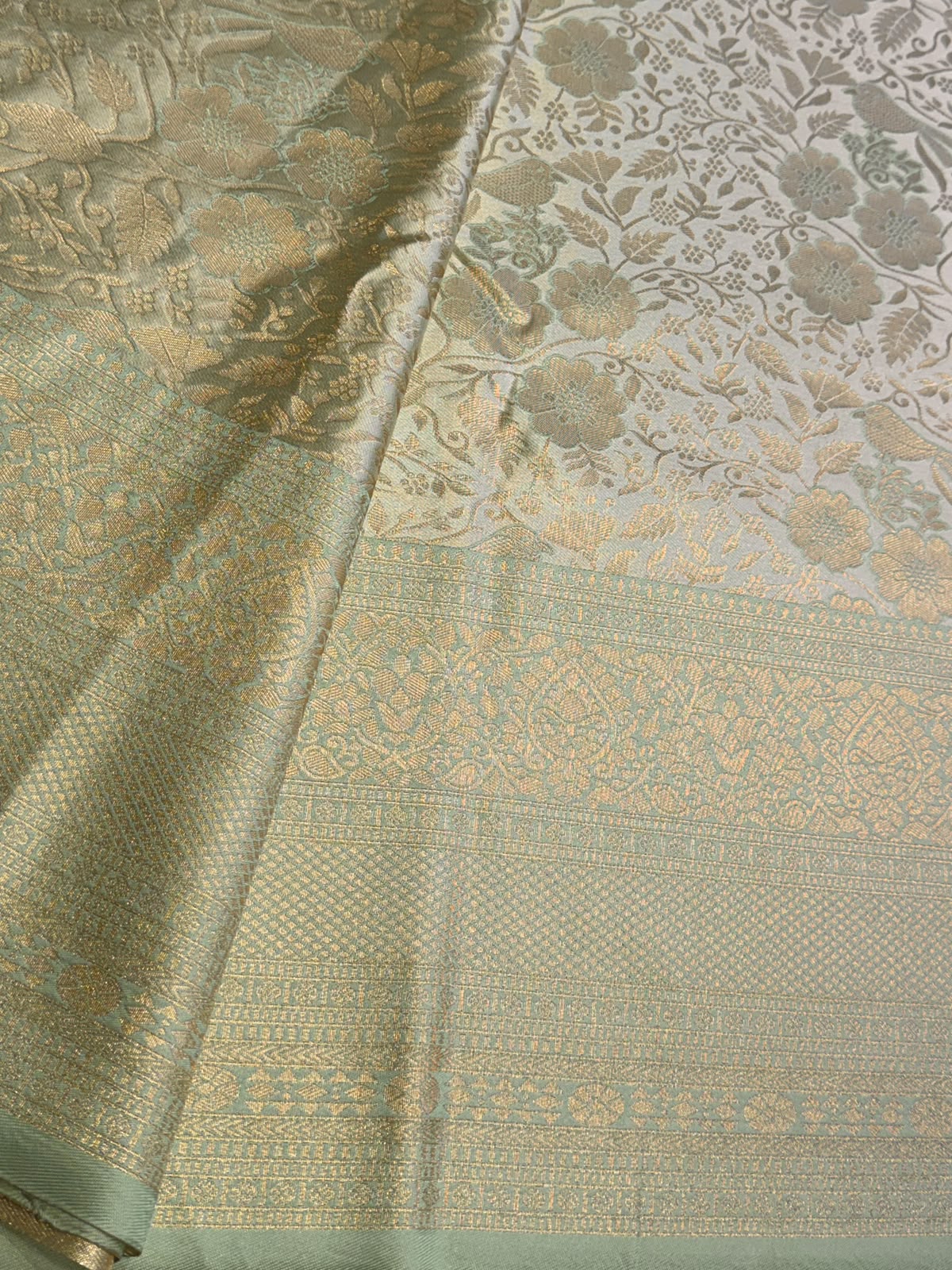 Pastal green Soft satin brocade Silk Saree - PBRMJ8E