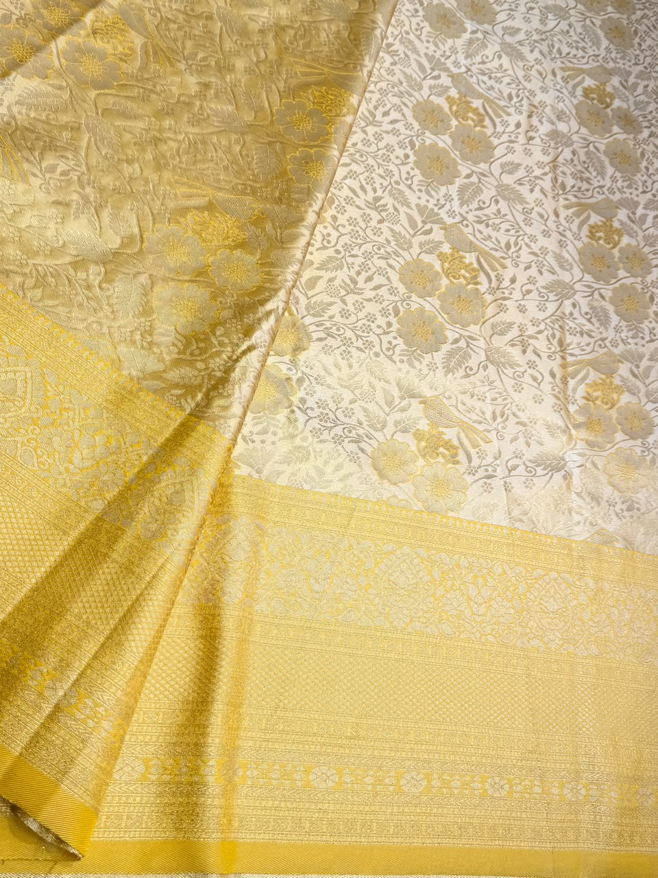Pastal Yellow Soft satin brocade Silk Saree - PBRMJ8F