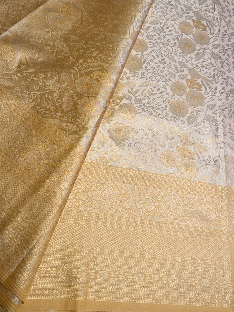 Light gold Soft satin brocade Silk Saree - PBRMJ8B