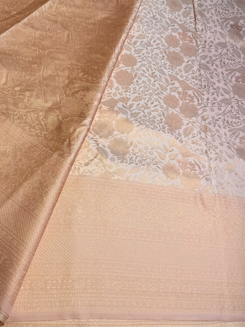 Pastal peach Soft satin brocade Silk Saree - PBRMJ8G