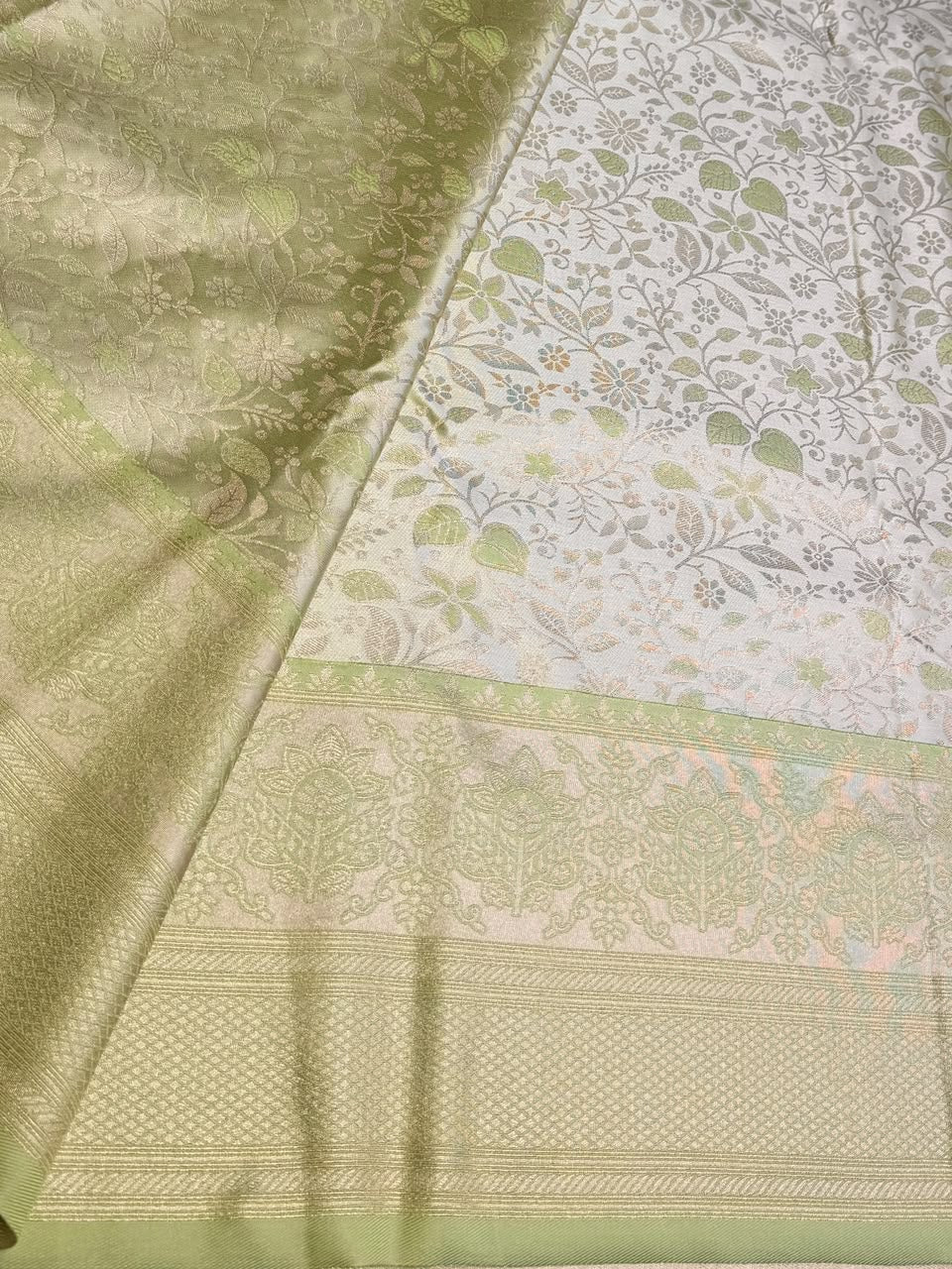 Pastal Parrot green Yellow Soft satin brocade Silk Saree - PBRMJ7F