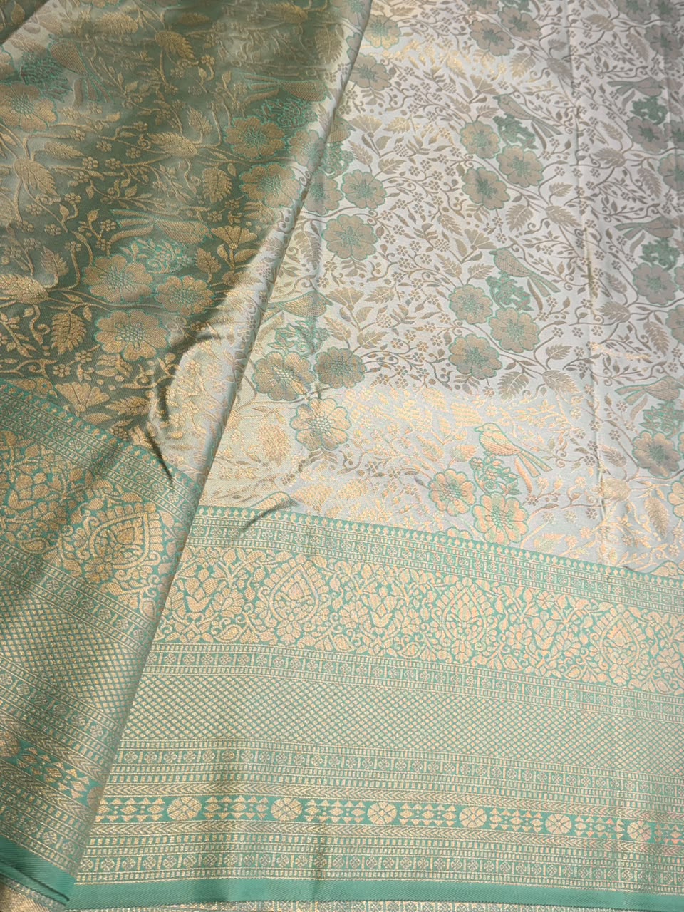 Pastal blue Yellow Soft satin brocade Silk Saree - PBRMJ7G
