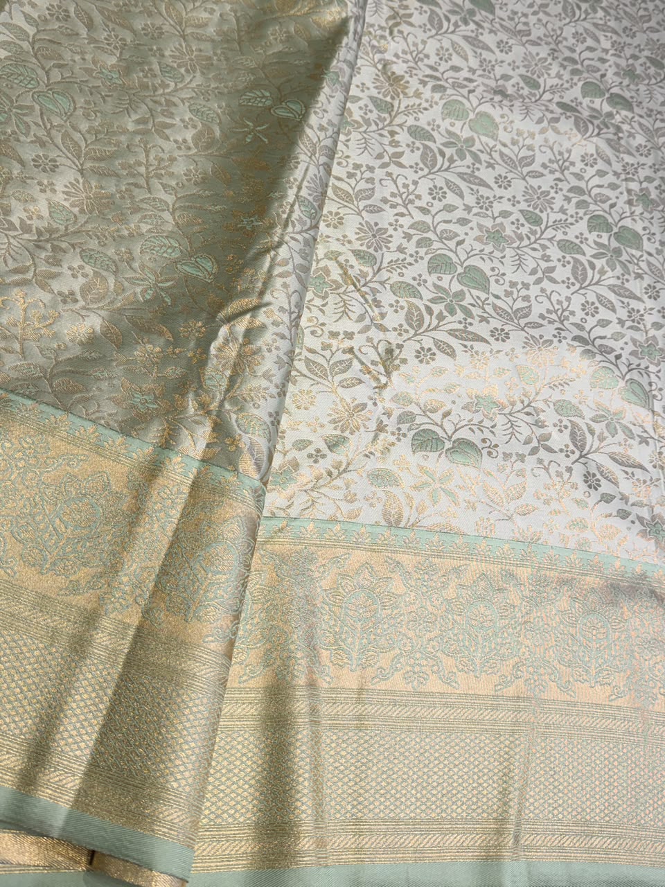 Pastal Green Soft satin brocade Silk Saree - PBRMJ7B