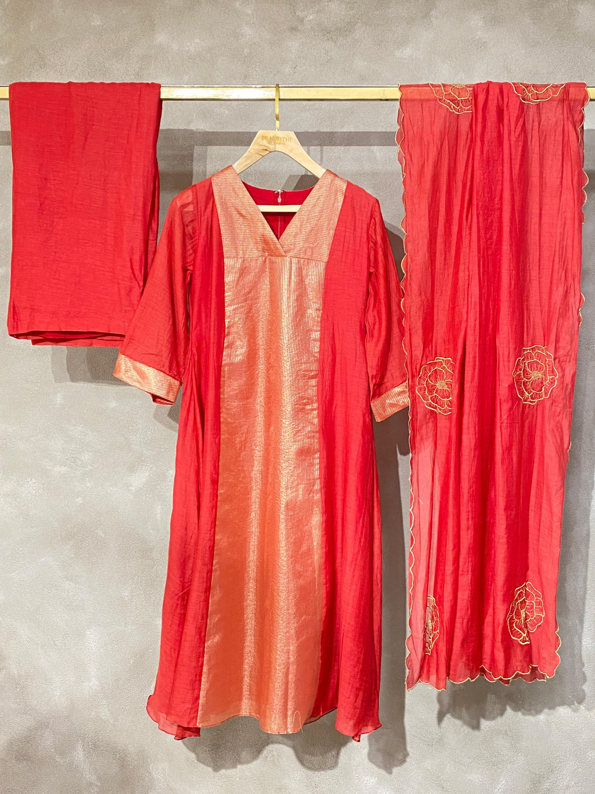 Red chanderi set - SNL30