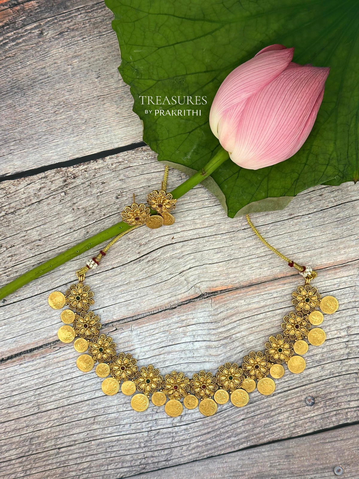 Antique floral coin Necklace - PJN5