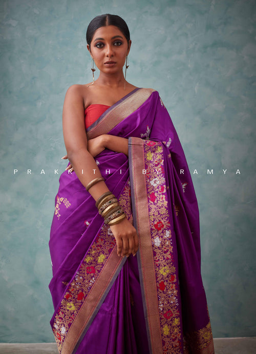 Royal purple banarasi saree - PSB01