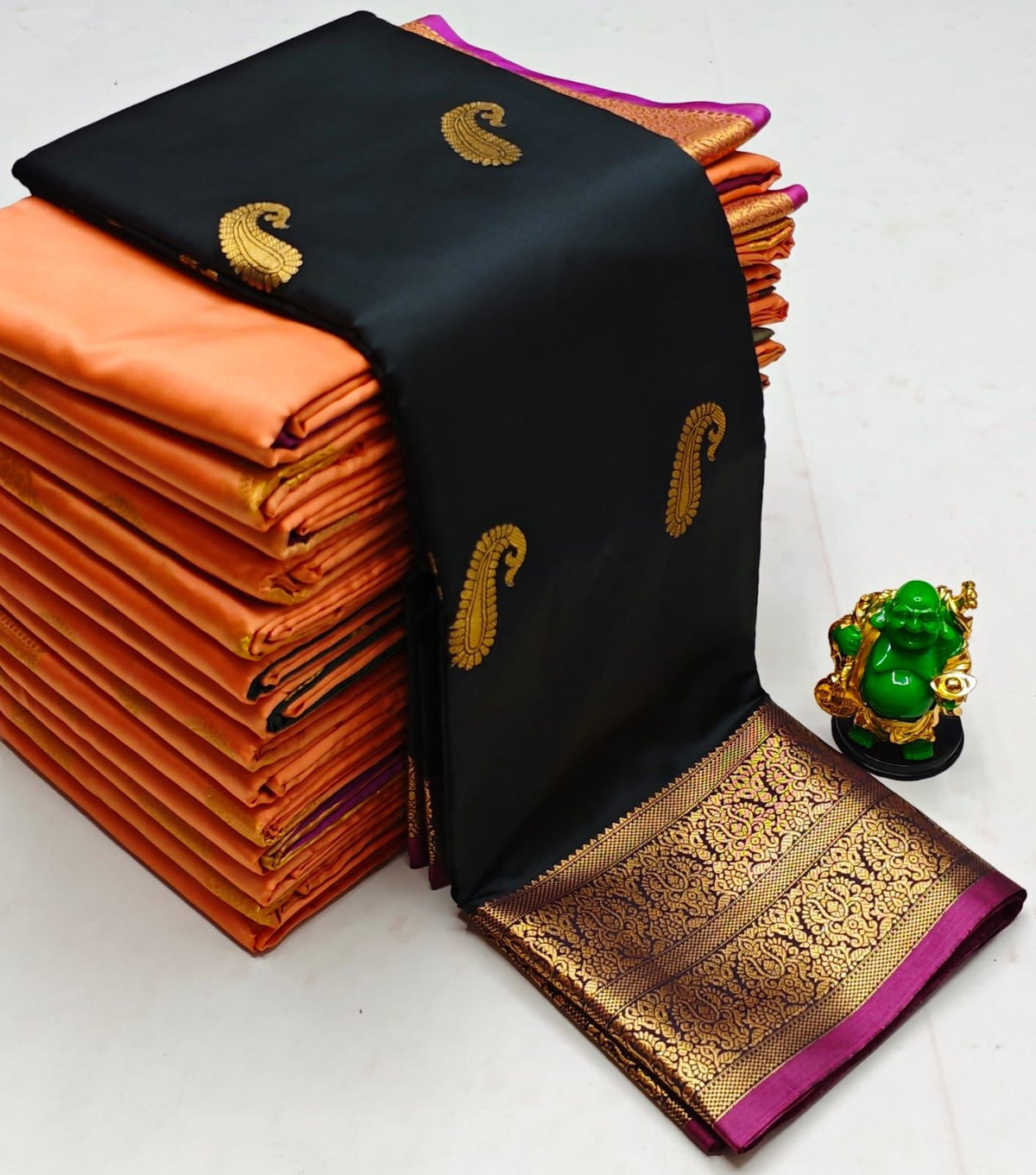Black semi kanchipuram soft silk saree - PSS002