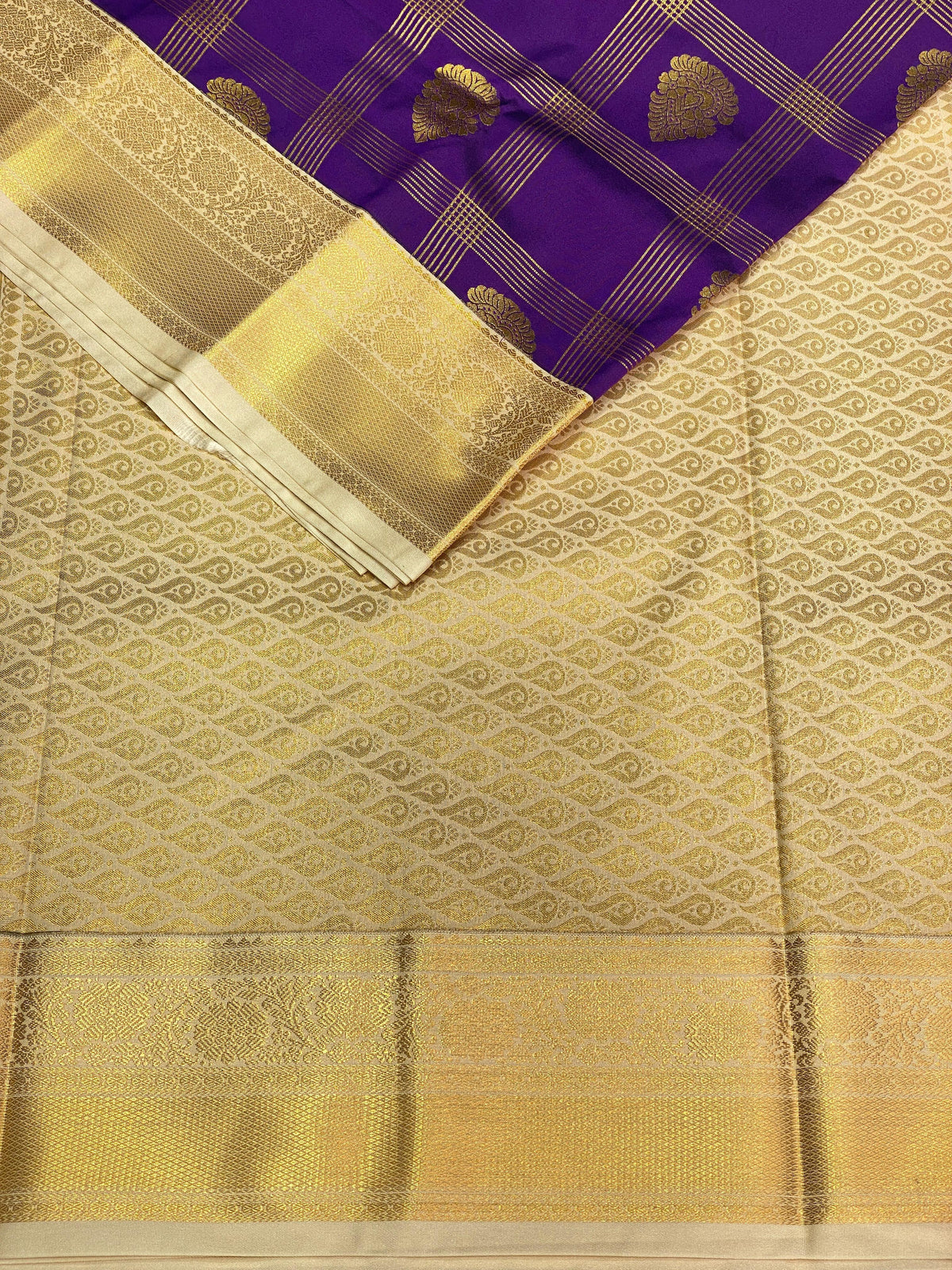 Violet and Beige silk saree- PSS064C