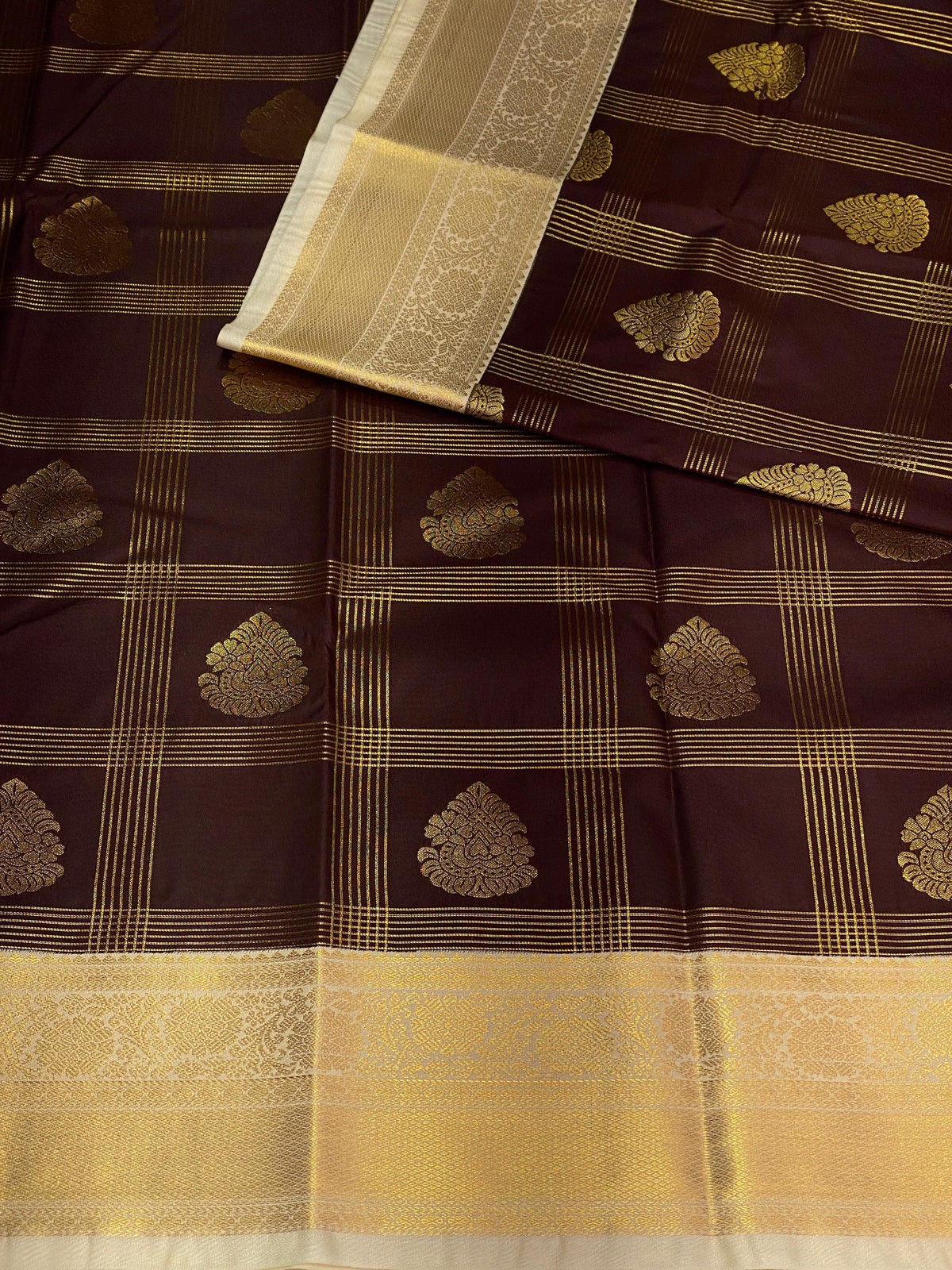 Brown semi kanchipuram saree - PSCHECK3