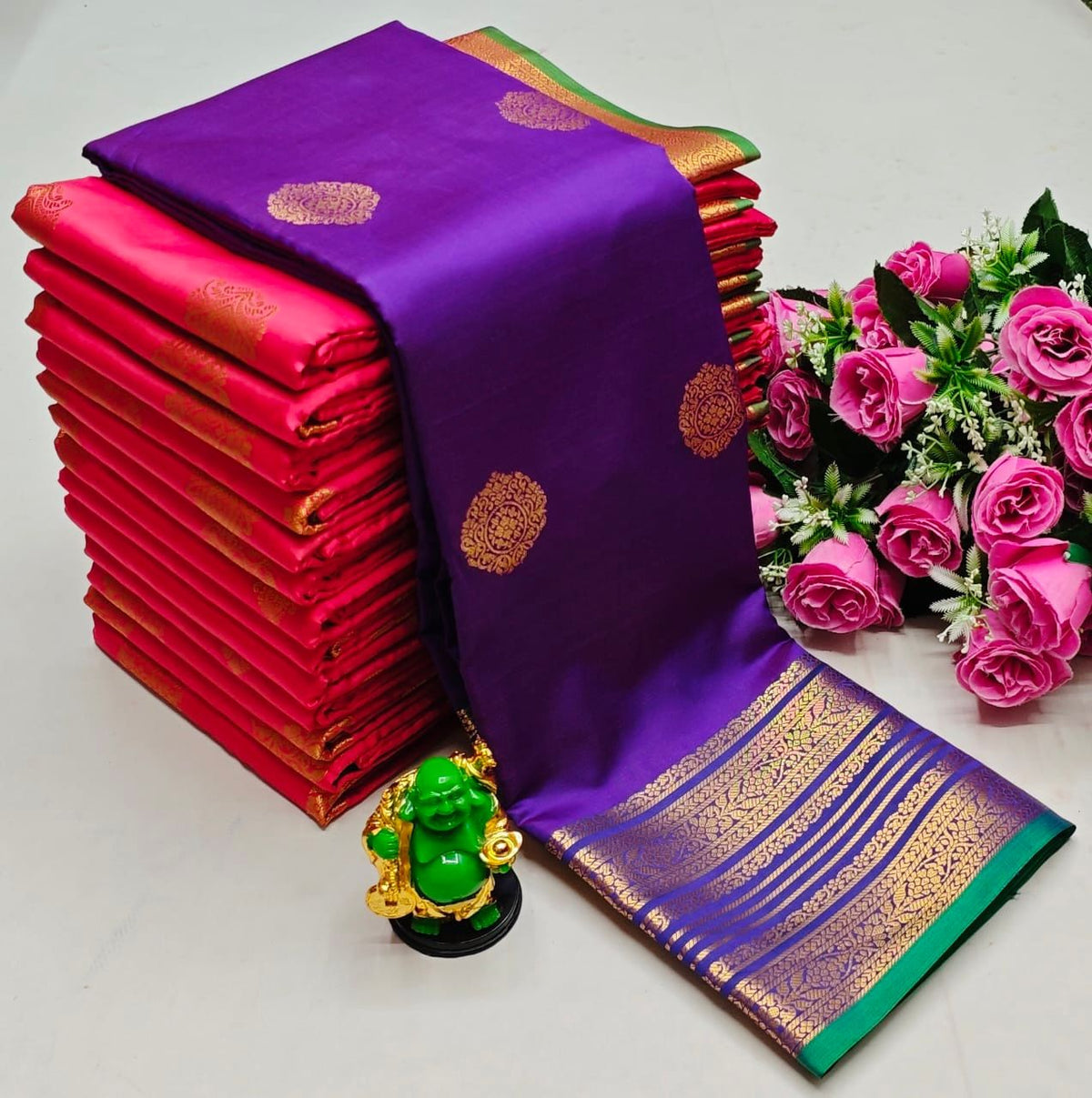 Violet and Green semi Kanchipuram Soft Silk saree - PSSON46