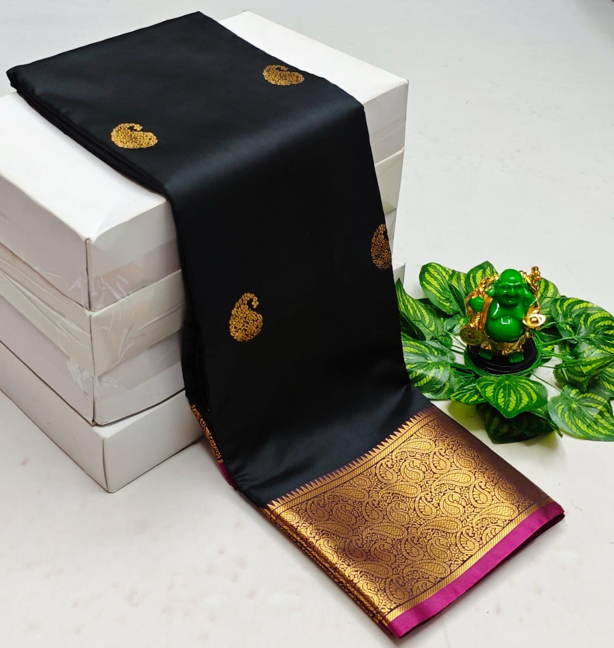 Black and purple semi Kanchipuram Soft Silk saree - PSSON48