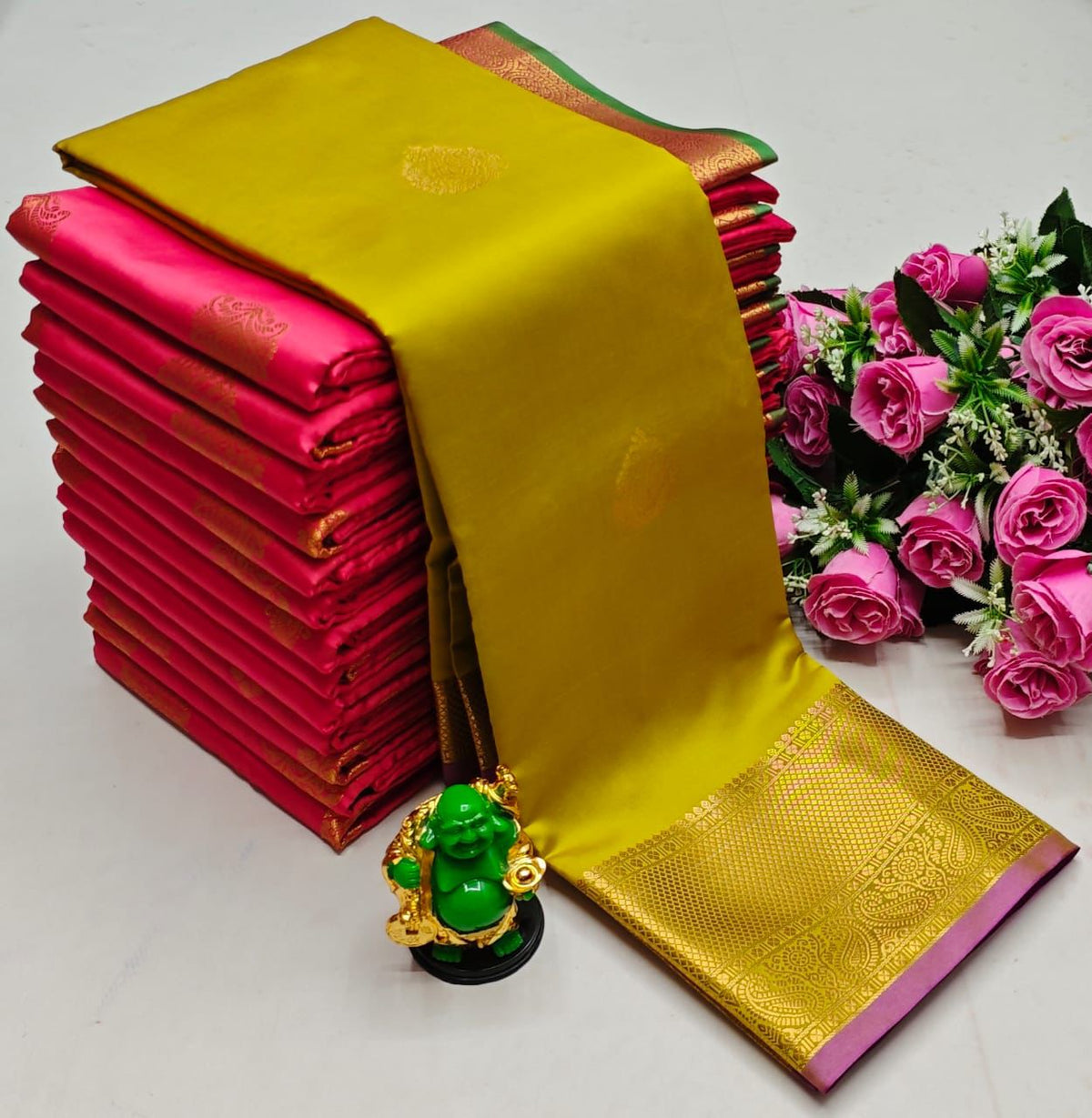 Olive green and Magenta semi Kanchipuram Soft Silk saree - PSSON50