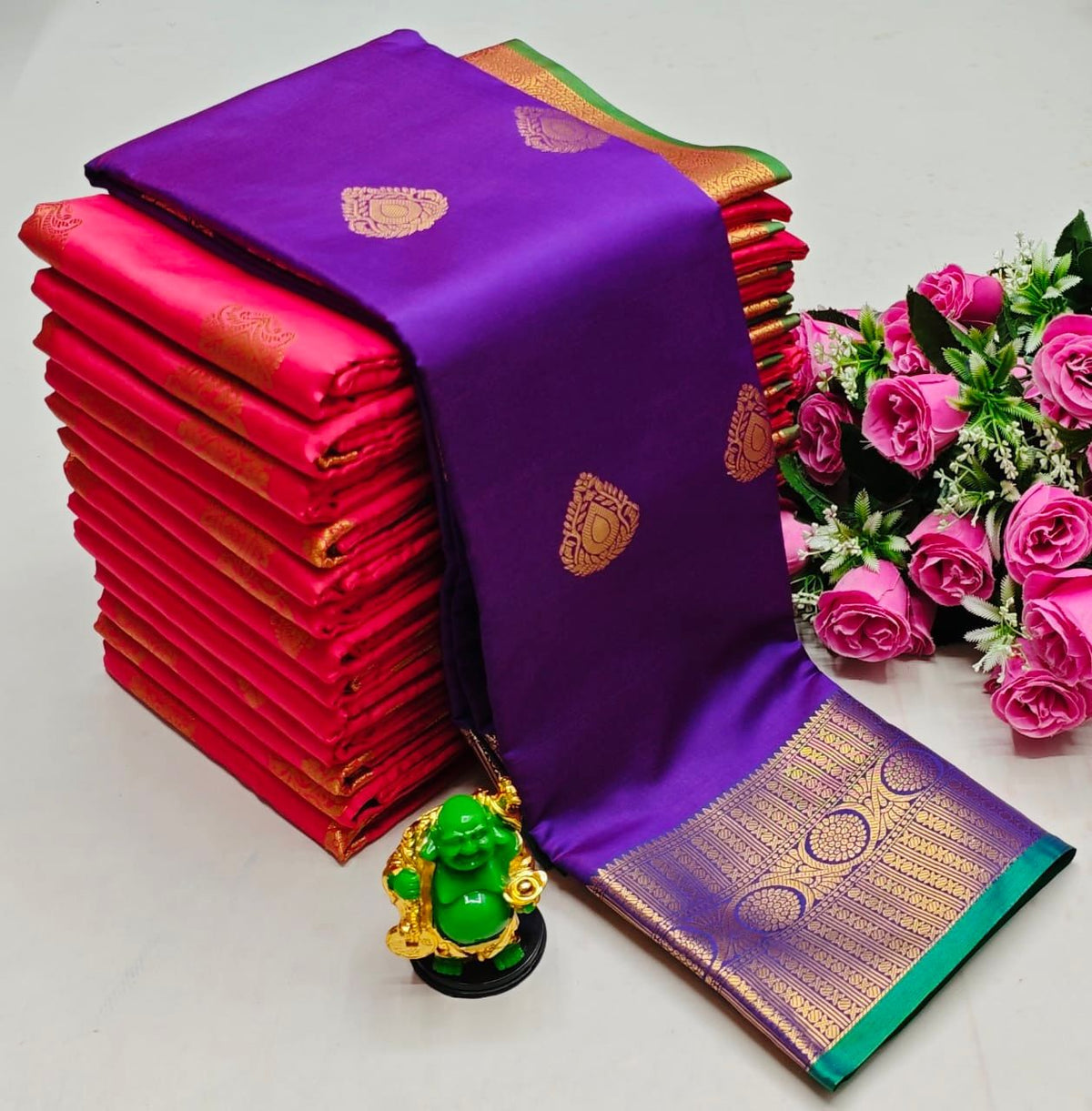 Violet And Green semi Kanchipuram Soft Silk saree - PSSON52